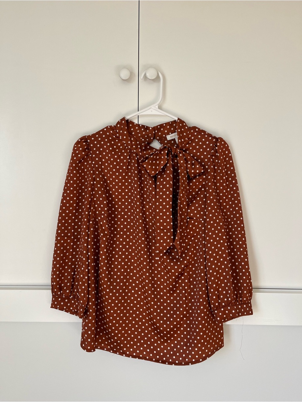 Monteau Rust Polka Dot Tie-Neck Blouse